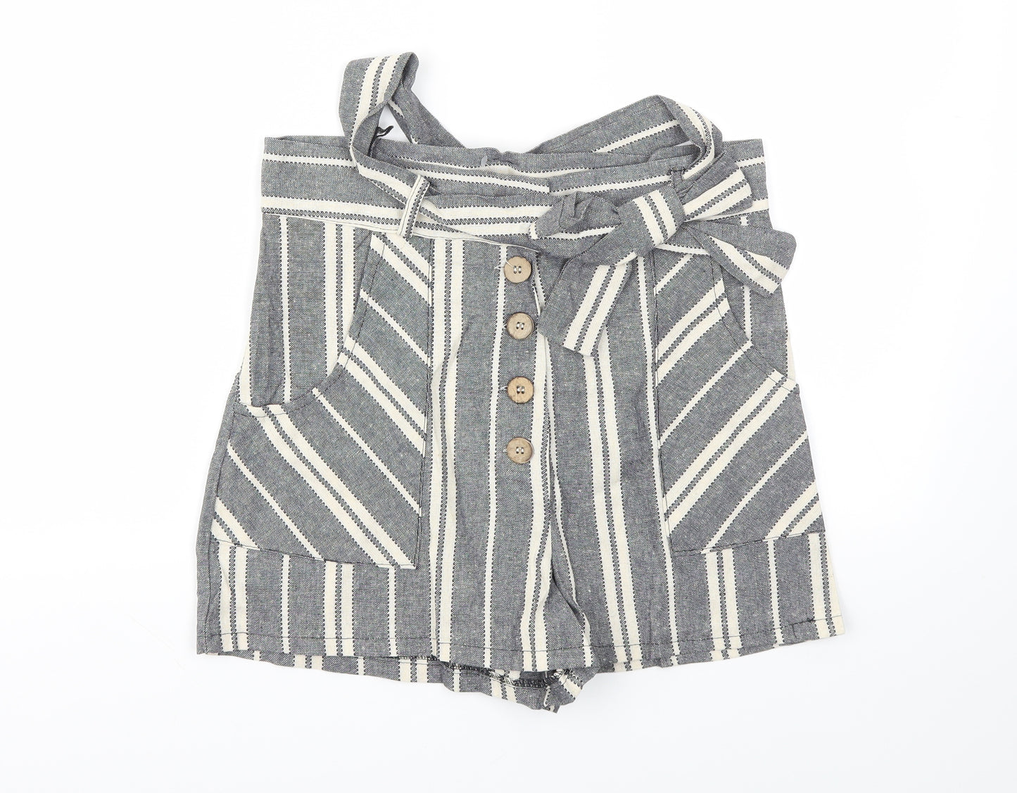 Boohoo Womens Grey Striped  Cut-Off Shorts Size 14