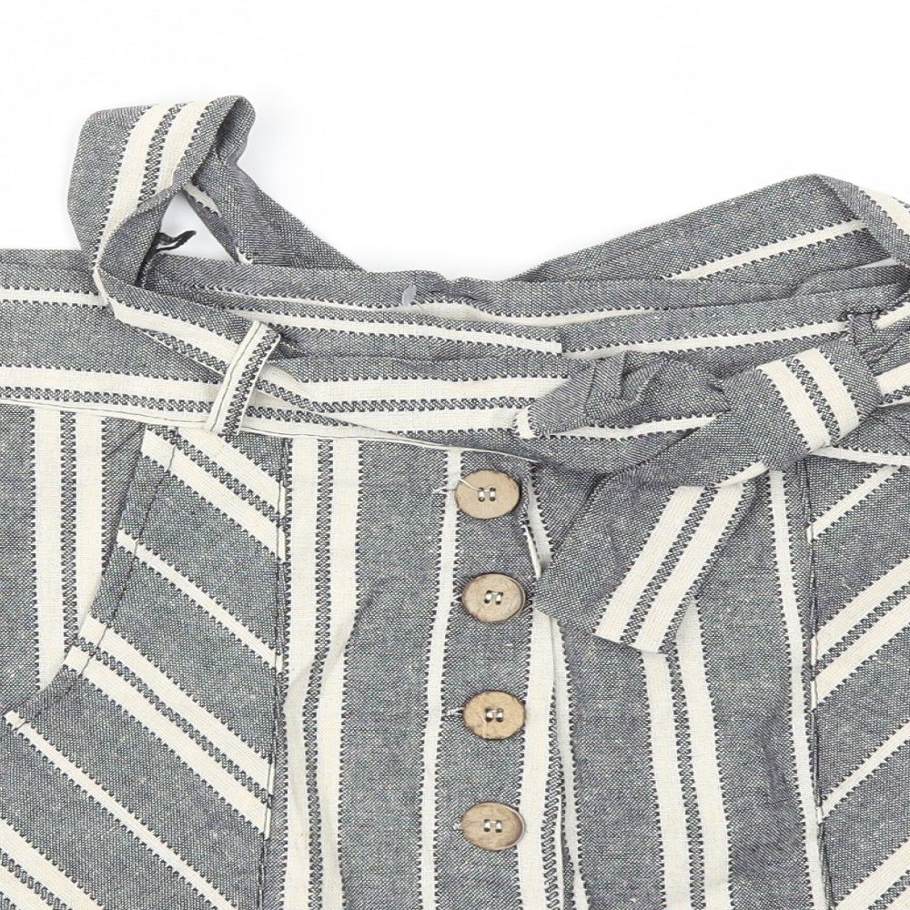 Boohoo Womens Grey Striped  Cut-Off Shorts Size 14