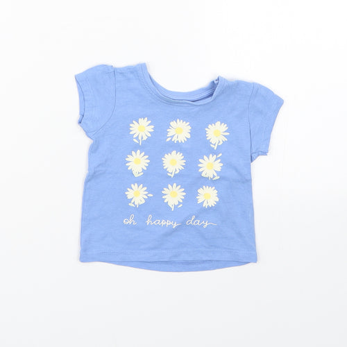 Primark Girls Blue   Basic T-Shirt Size 3-6 Months  - Flower print