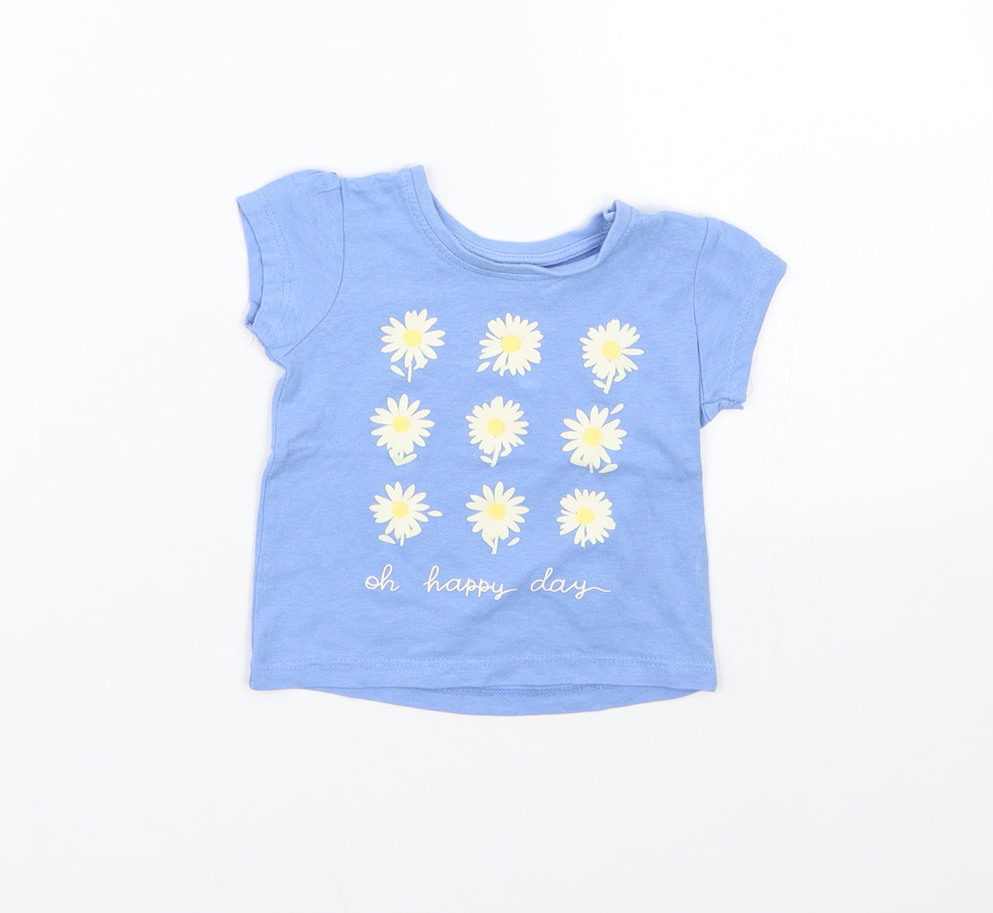 Primark Girls Blue   Basic T-Shirt Size 3-6 Months  - Flower print