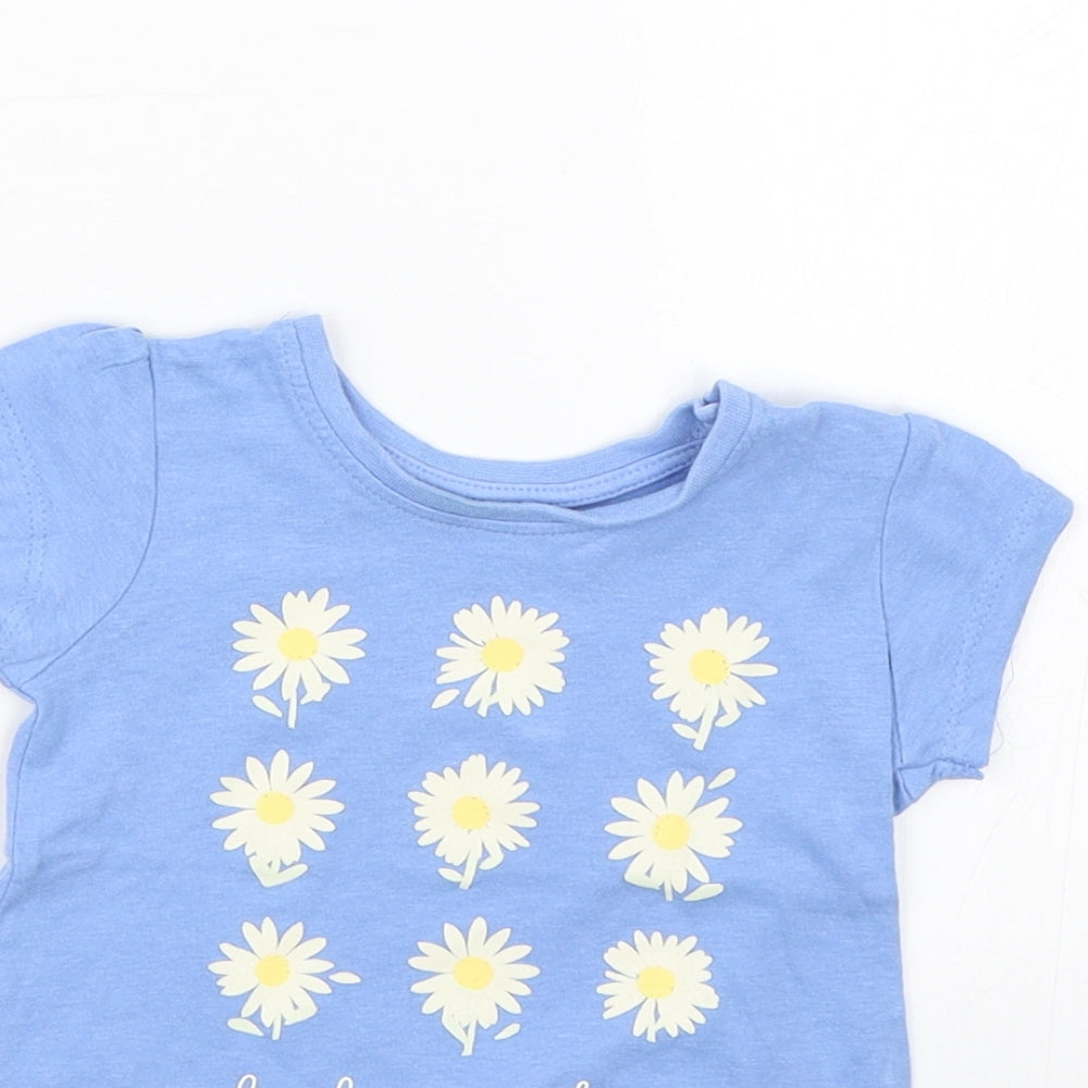 Primark Girls Blue   Basic T-Shirt Size 3-6 Months  - Flower print