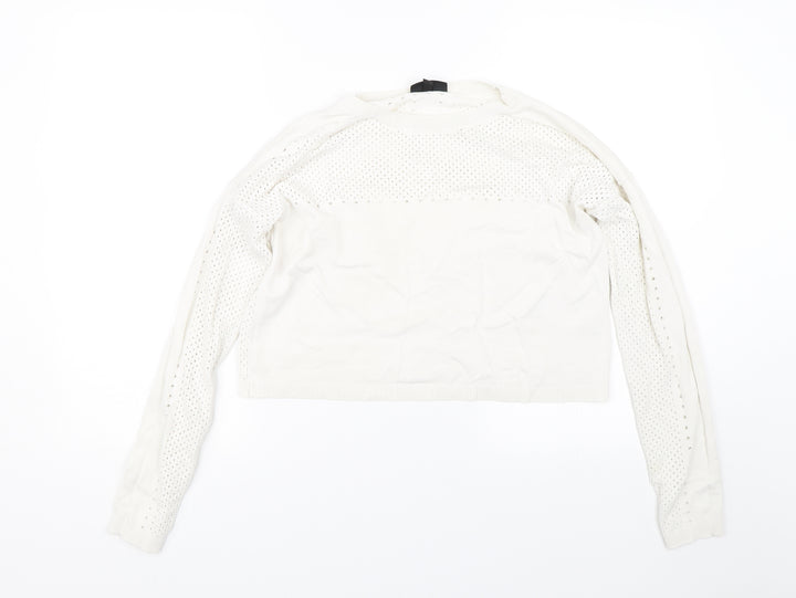 Topshop Womens Beige Polka Dot Pullover Jumper Size 10 - holes on back and sleeves
