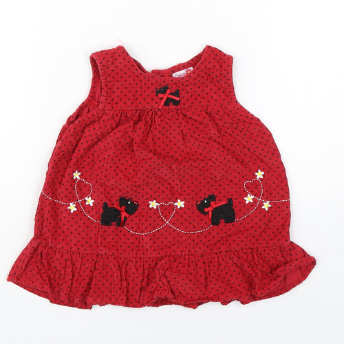 Cutey Couture Girls Red Polka Dot Corduroy Tank Dress  Size 6-9 Months