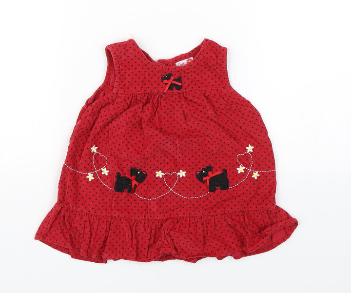 Cutey Couture Girls Red Polka Dot Corduroy Tank Dress  Size 6-9 Months