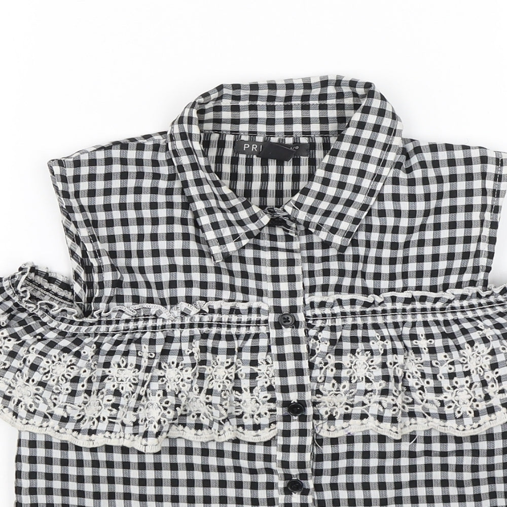 Primark Girls Black Check  Basic Button-Up Size 8-9 Years