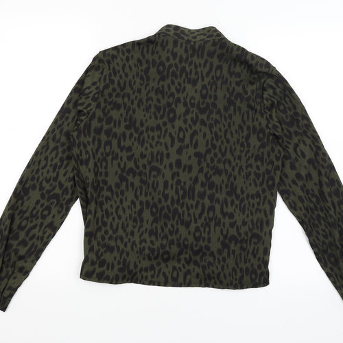 Boohoo Womens Green Animal Print  Basic Blouse Size 6
