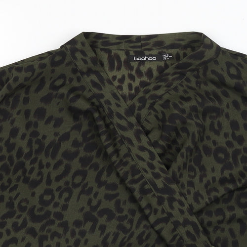 Boohoo Womens Green Animal Print  Basic Blouse Size 6