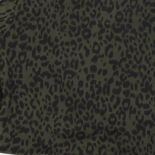 Boohoo Womens Green Animal Print  Basic Blouse Size 6