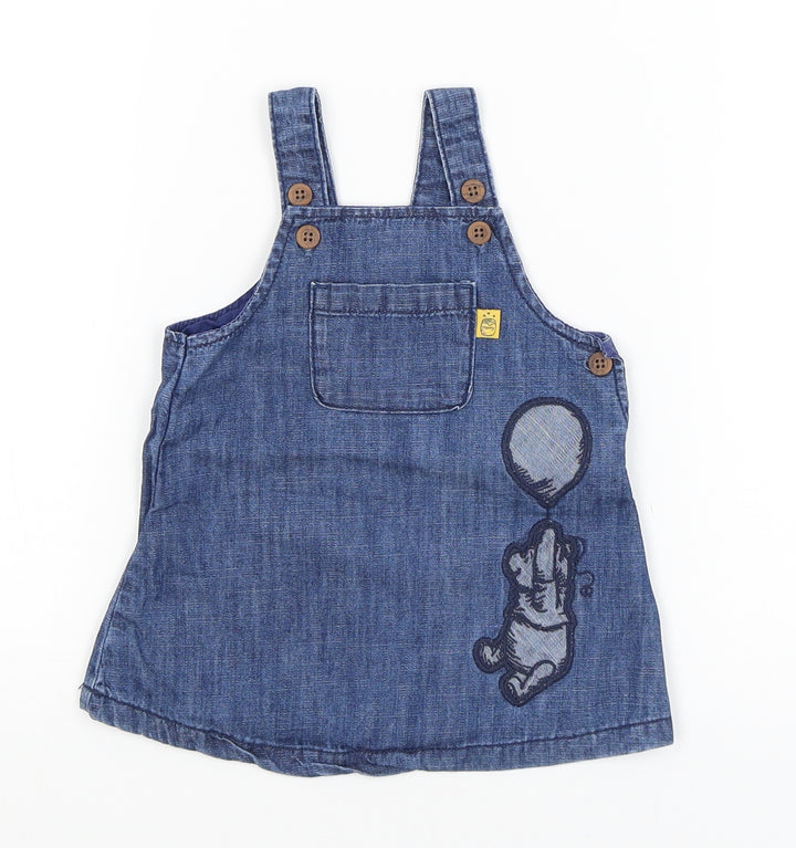 M&S Baby Blue   Pinafore/Dungaree Dress  Size 0-3 Months  - Winnie the Pooh