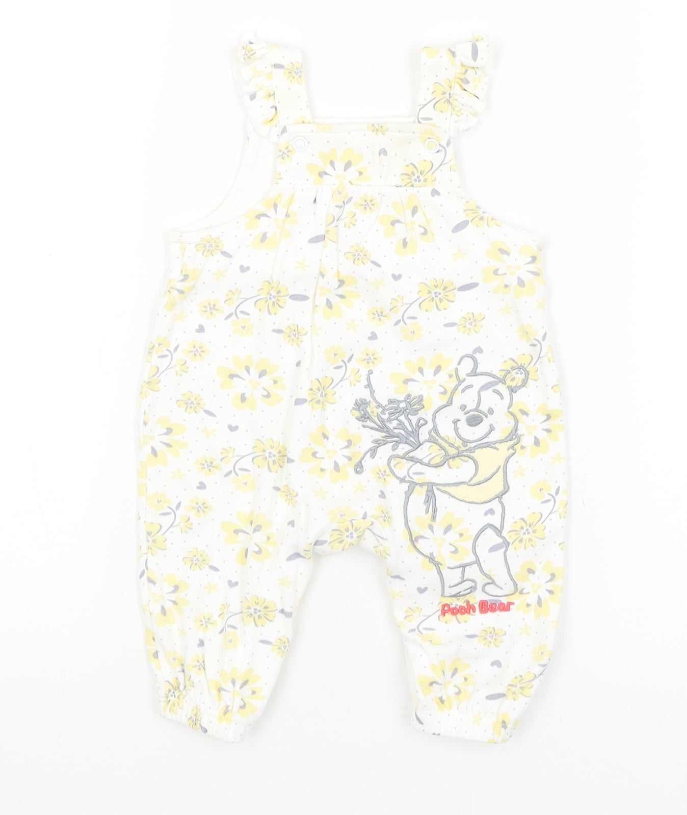 Disney Baby Baby White Floral  Dungaree One-Piece Size 0-3 Months  - Winnie the Pooh