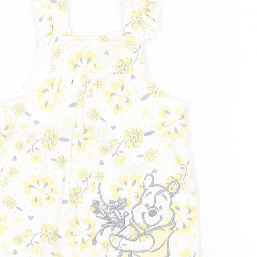 Disney Baby Baby White Floral  Dungaree One-Piece Size 0-3 Months  - Winnie the Pooh