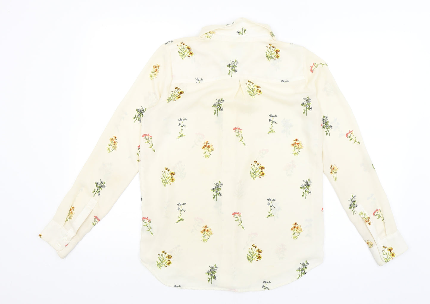 H&M Womens Ivory Floral  Basic Button-Up Size 10