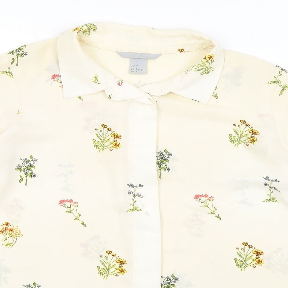 H&M Womens Ivory Floral  Basic Button-Up Size 10