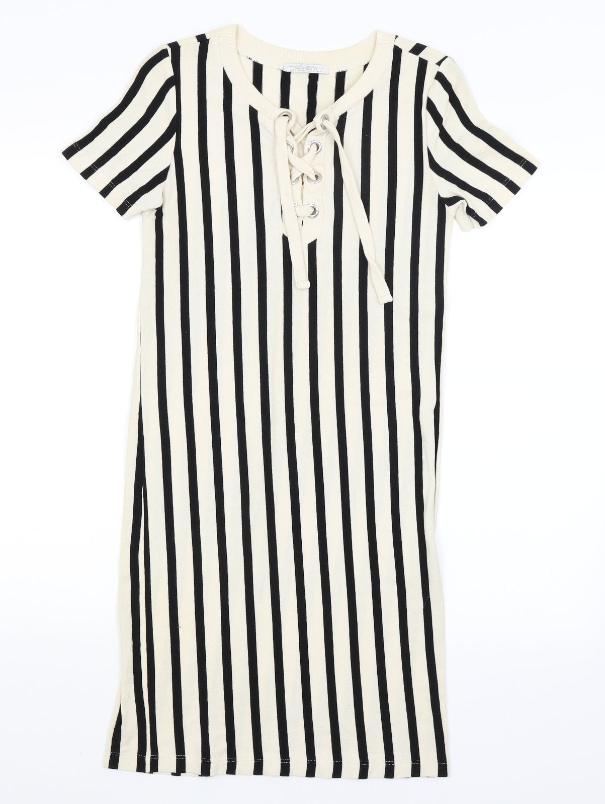 Zara Womens Ivory Striped  T-Shirt Dress  Size S