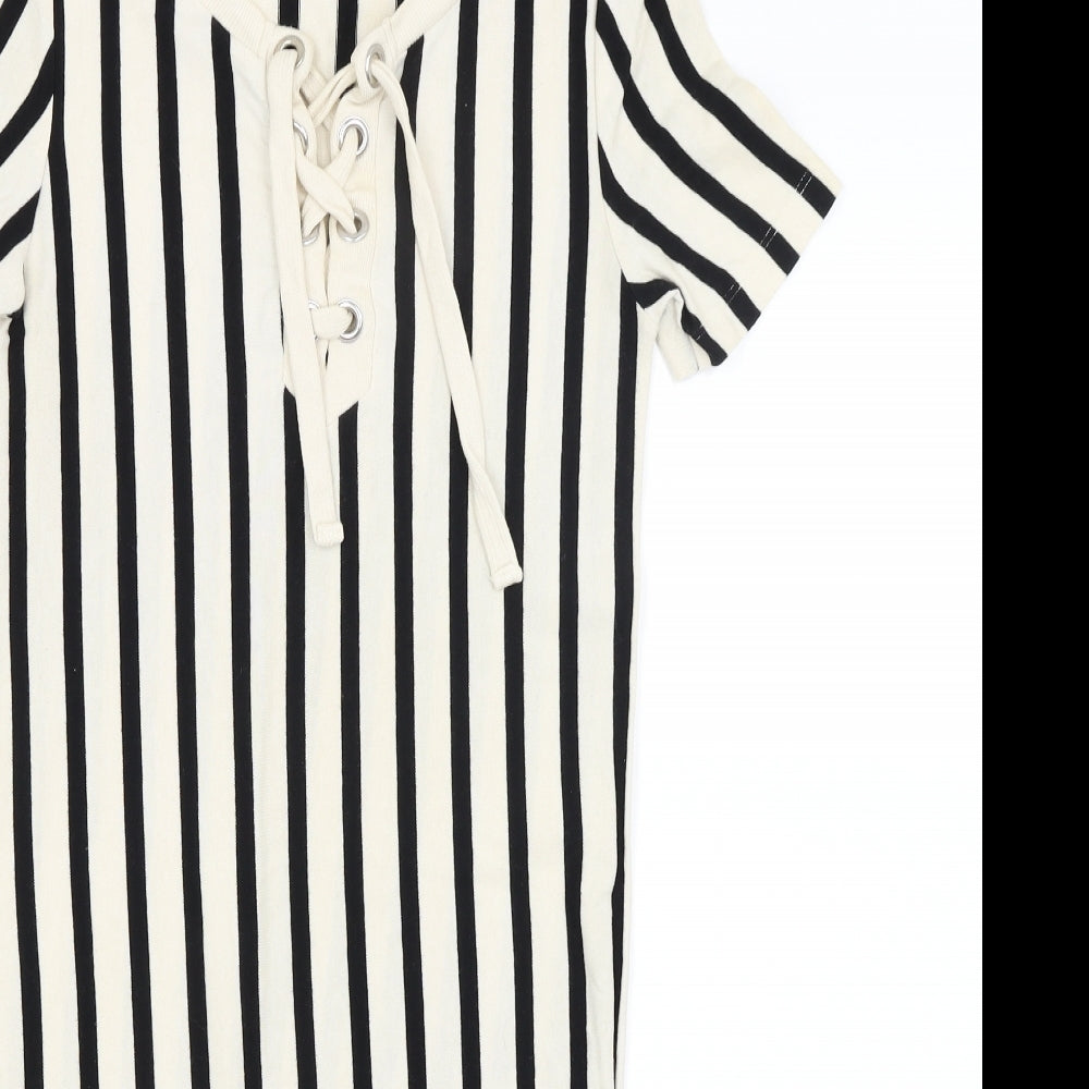 Zara Womens Ivory Striped  T-Shirt Dress  Size S