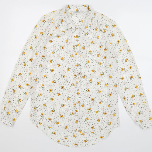 George Womens White Floral  Basic Button-Up Size 8