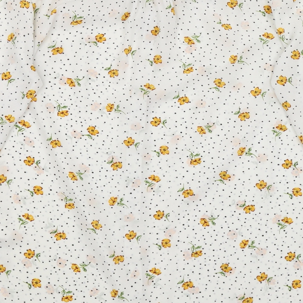 George Womens White Floral  Basic Button-Up Size 8