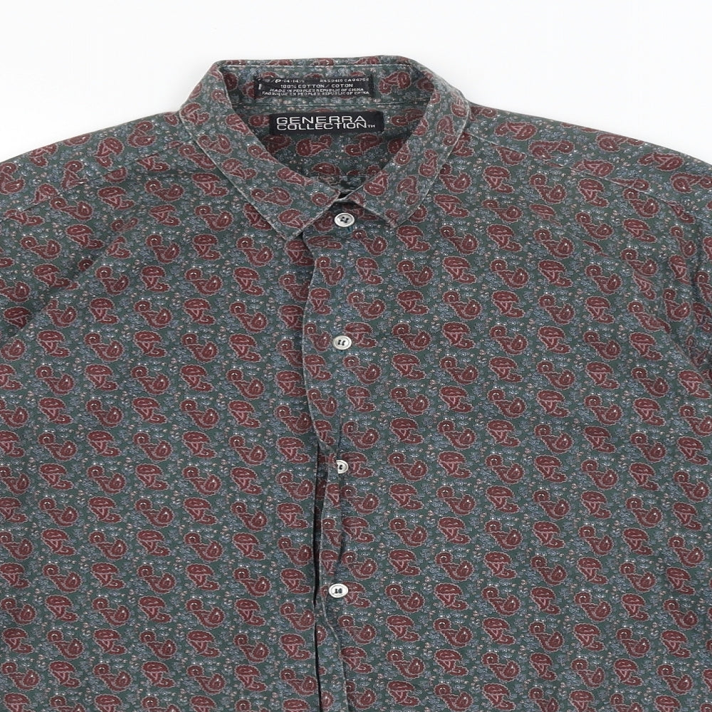 Generra Collection Mens Green Paisley   Dress Shirt Size 14.5