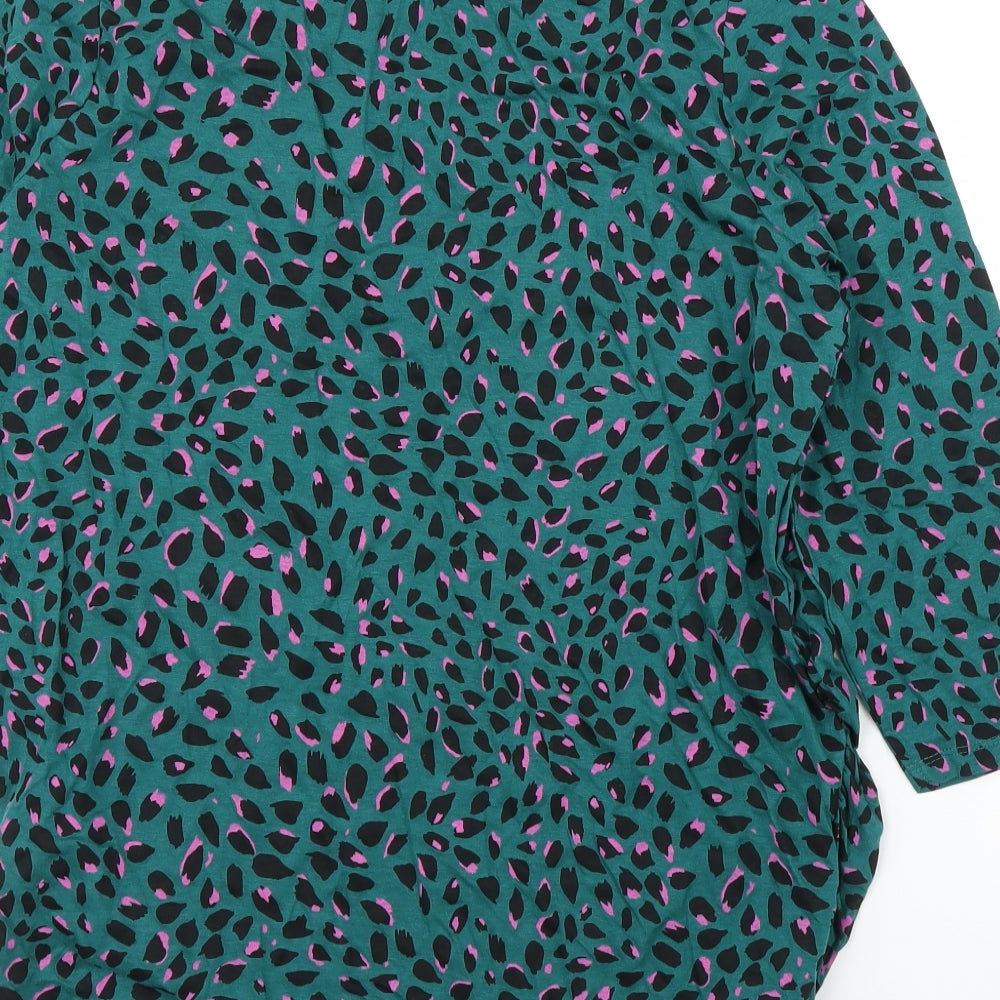 New Look Womens Green Animal Print  Basic Blouse Size 16  - Leopard print