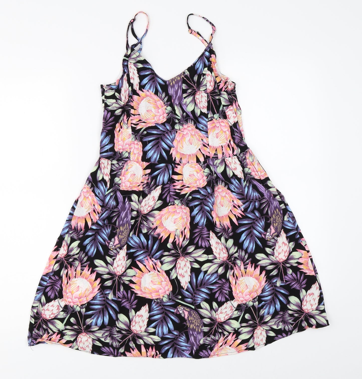 H&M Womens Black Floral  Skater Dress  Size 38