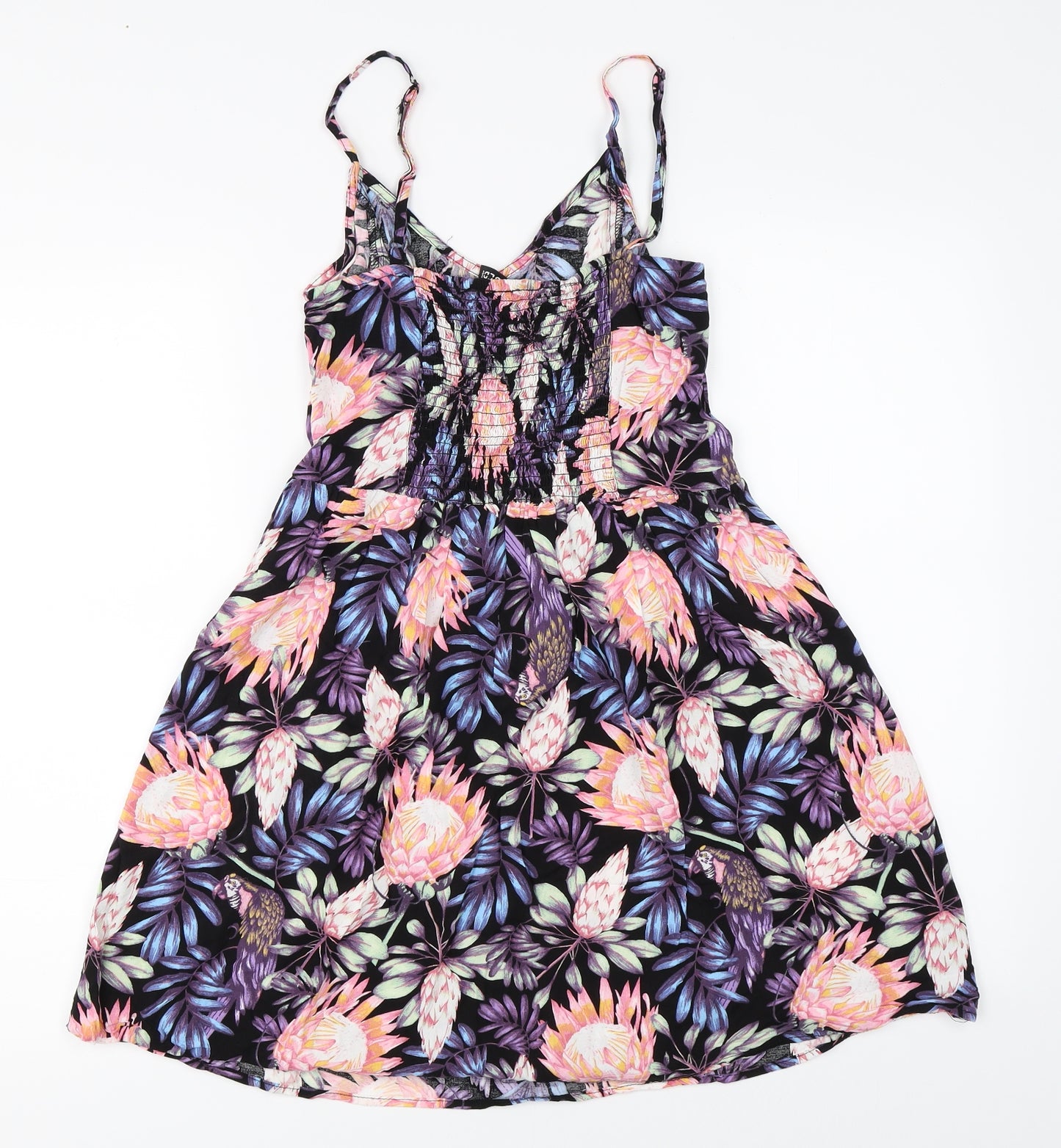 H&M Womens Black Floral  Skater Dress  Size 38