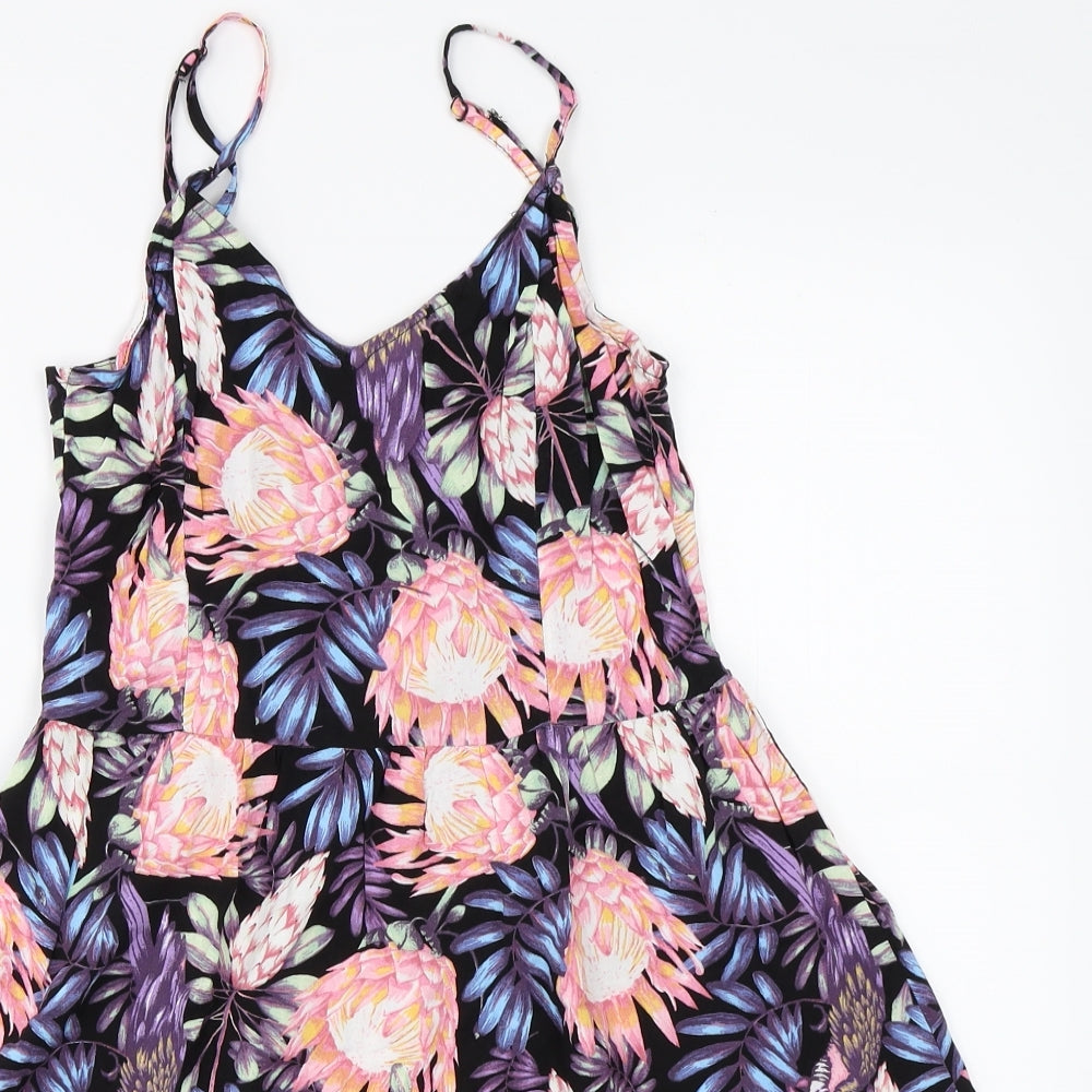 H&M Womens Black Floral  Skater Dress  Size 38
