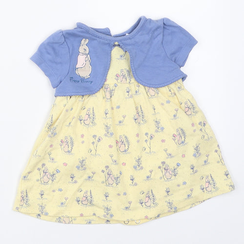 M&Co Girls Yellow   Fit & Flare  Size 6-9 Months  - Beatrix Potter Peter Rabbit