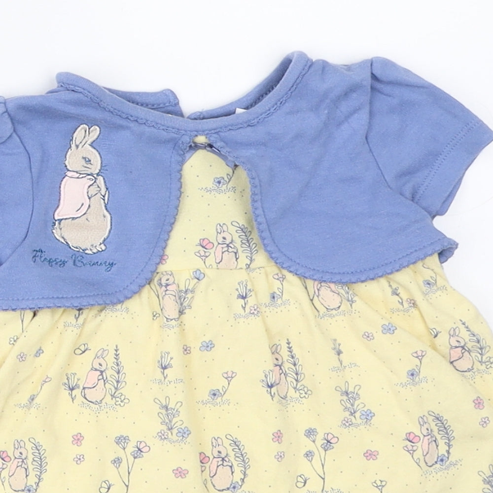 M&Co Girls Yellow   Fit & Flare  Size 6-9 Months  - Beatrix Potter Peter Rabbit