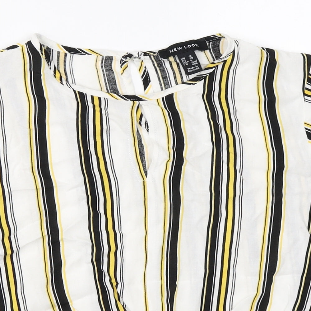 New Look Womens White Striped  Basic Blouse Size 10