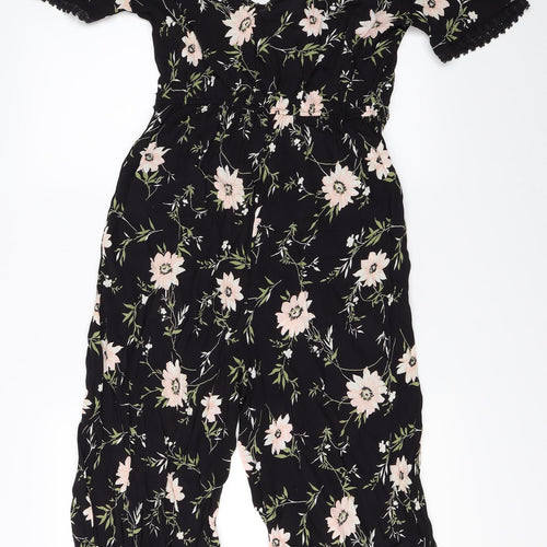 Miss Selfridge Womens Black Floral  Jumpsuit One-Piece Size 12