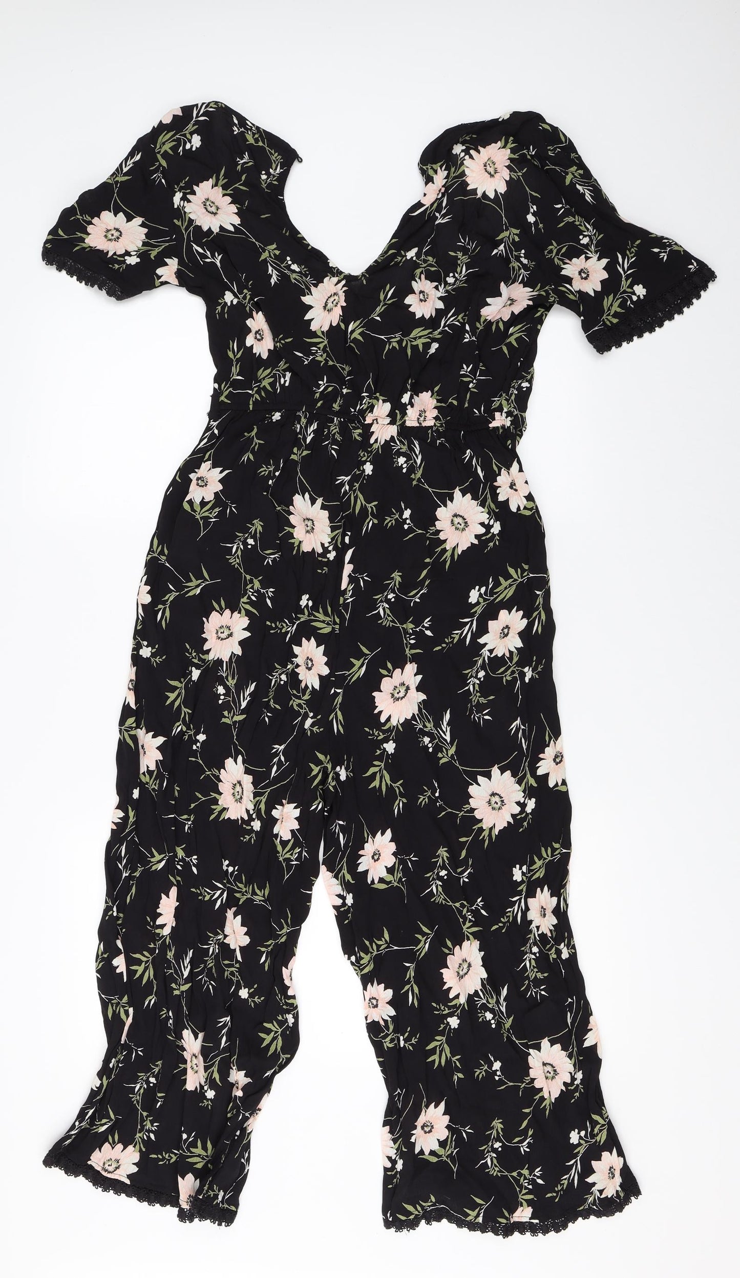 Miss Selfridge Womens Black Floral  Jumpsuit One-Piece Size 12