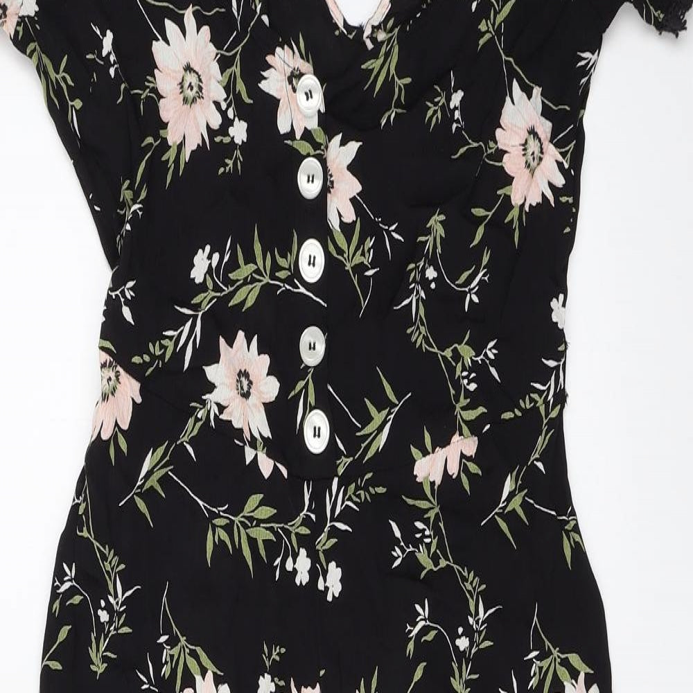 Miss Selfridge Womens Black Floral  Jumpsuit One-Piece Size 12