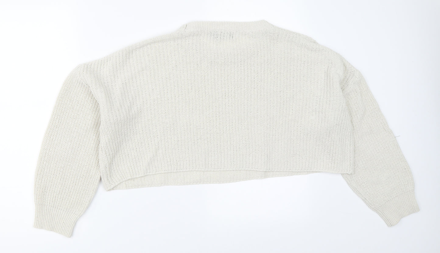 PRETTYLITTLETHING Womens Beige   Pullover Jumper Size M  - cropped