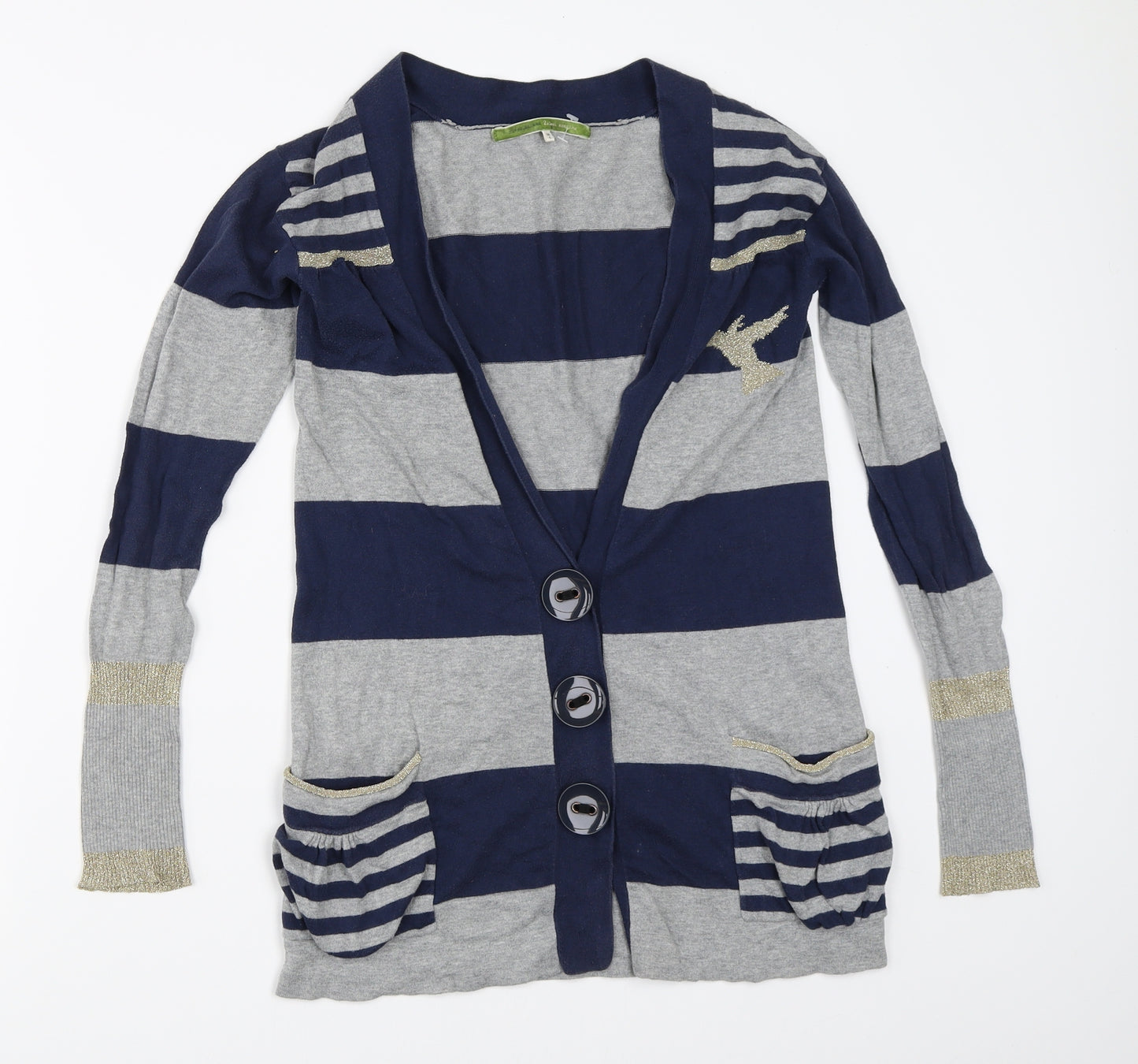 River Island Womens Grey Striped  Cardigan Jumper Size 6