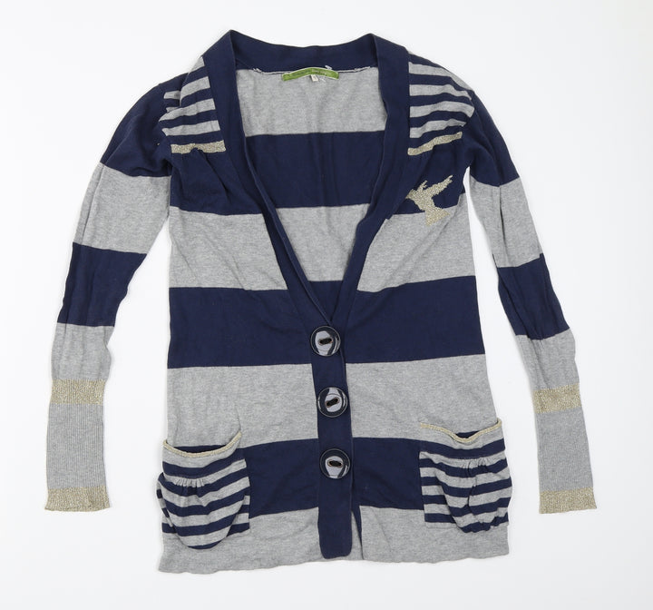 River Island Womens Grey Striped  Cardigan Jumper Size 6
