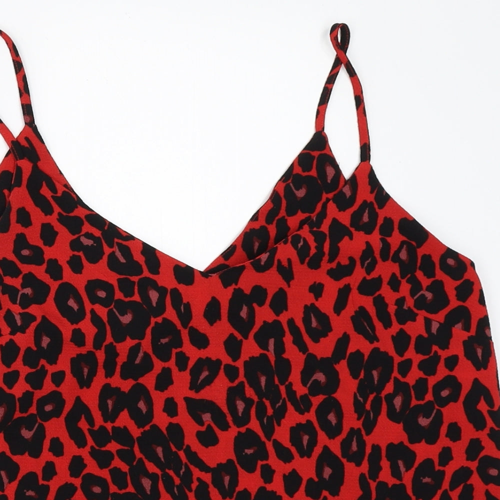 New Look Womens Red Animal Print  Basic Blouse Size 12
