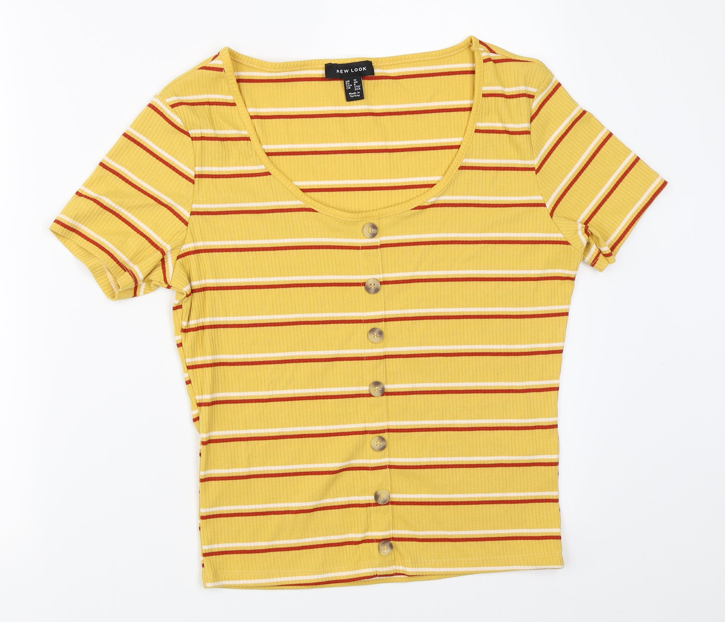 New Look Womens Yellow Striped  Basic T-Shirt Size 12