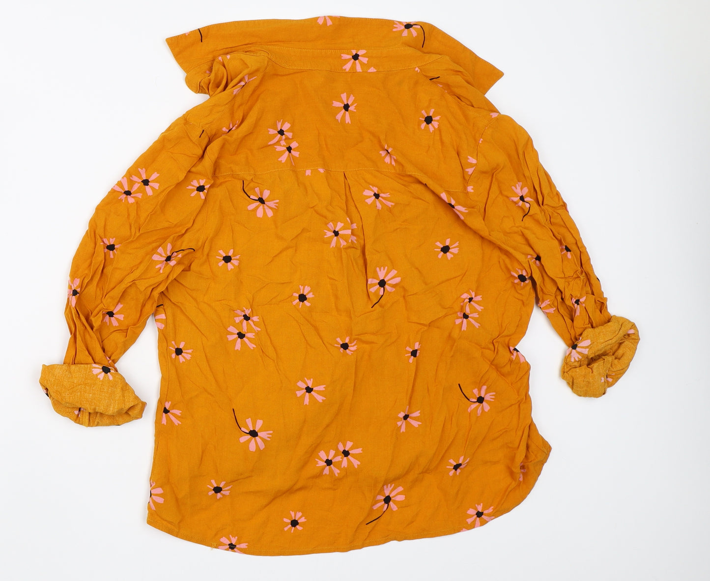 F&F Womens Orange Floral  Basic Button-Up Size 12