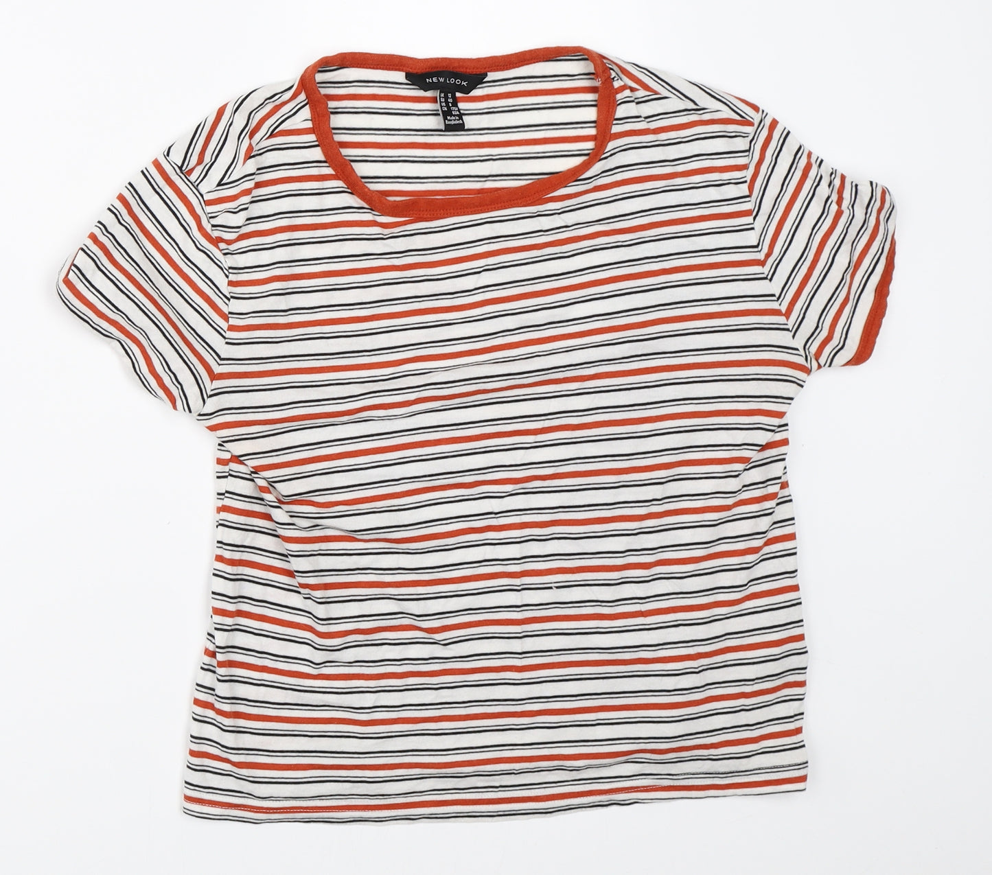 New Look Womens White Striped  Basic T-Shirt Size 12