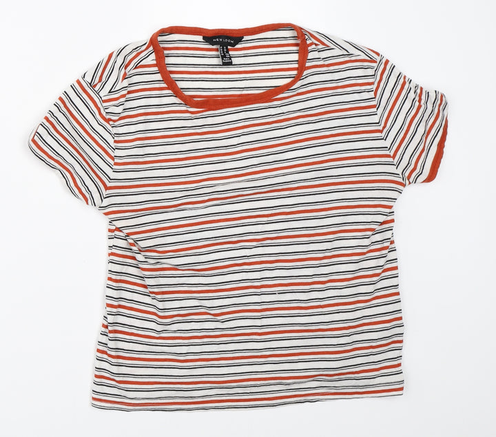 New Look Womens White Striped  Basic T-Shirt Size 12