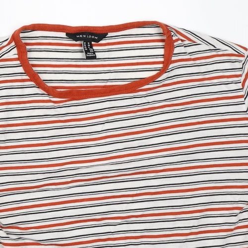 New Look Womens White Striped  Basic T-Shirt Size 12