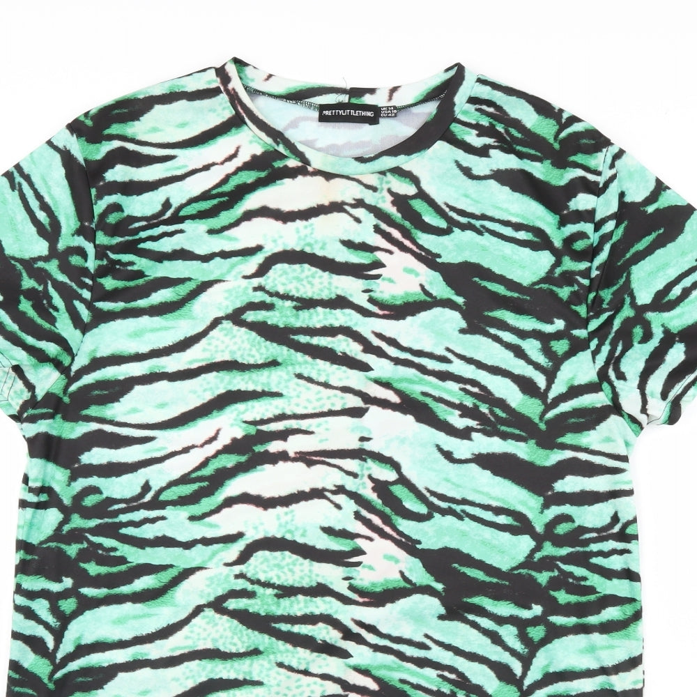 pretty little thing Womens Green Animal Print  T-Shirt Dress  Size 14