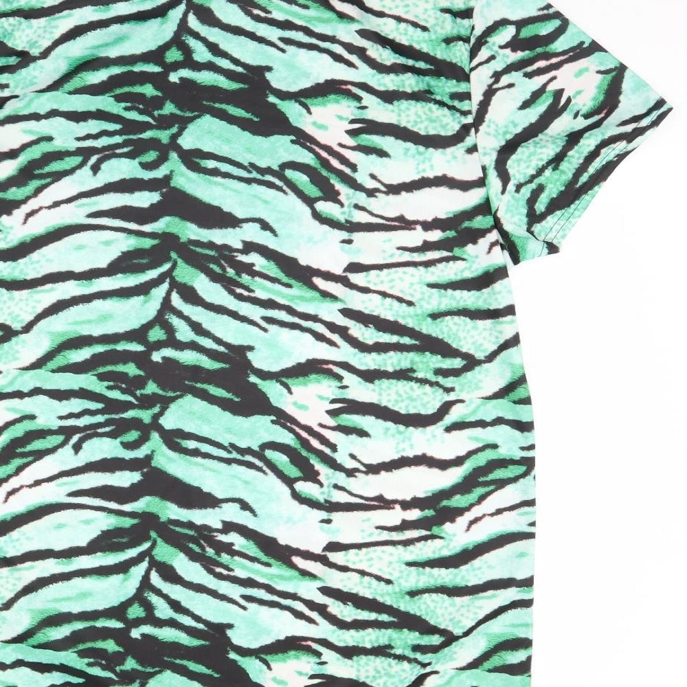 pretty little thing Womens Green Animal Print  T-Shirt Dress  Size 14