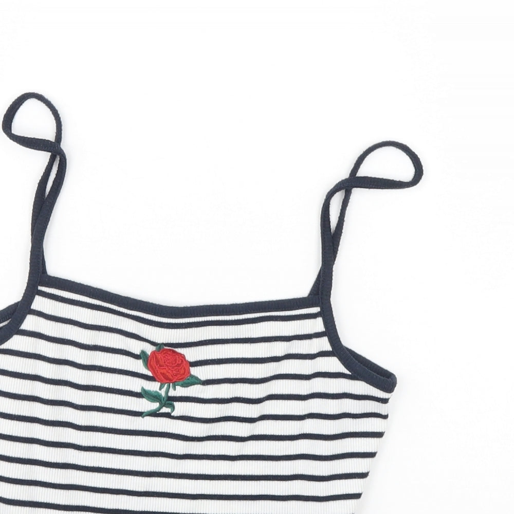New Look Womens White Striped Canvas Cropped Tank Size 10  - Rose