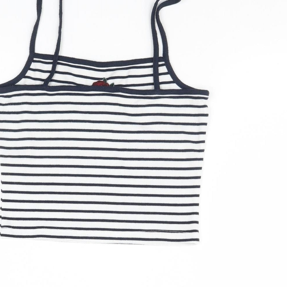 New Look Womens White Striped Canvas Cropped Tank Size 10  - Rose