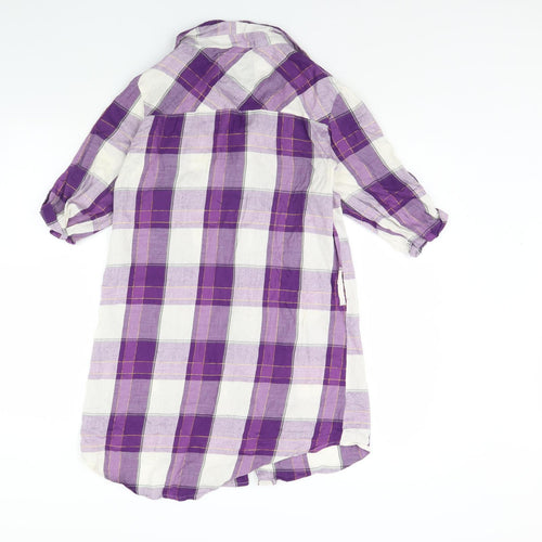 Orelyo Womens Purple Check  Basic Button-Up Size M