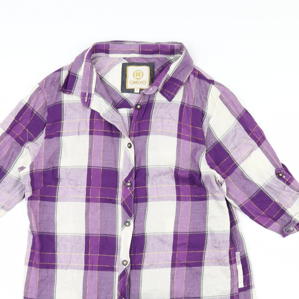 Orelyo Womens Purple Check  Basic Button-Up Size M