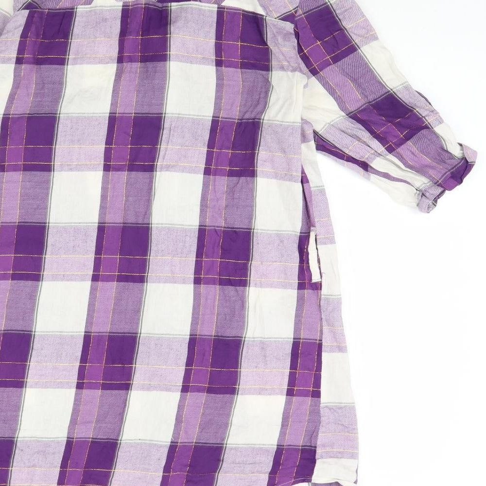 Orelyo Womens Purple Check  Basic Button-Up Size M