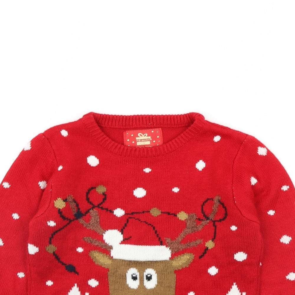 Primark Girls Red   Pullover Jumper Size 6 Years  - christmas