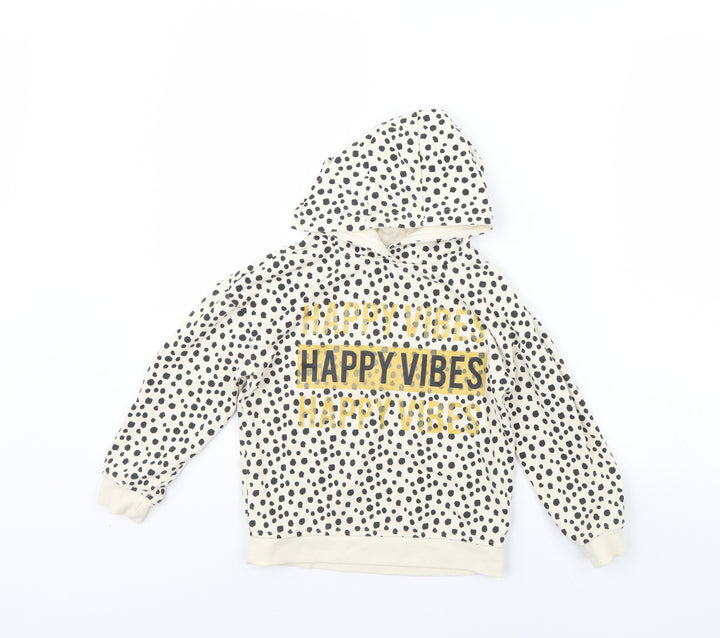 Primark Girls Beige Animal Print  Pullover Hoodie Size 5 Years  - happy vibes